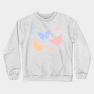 Pink Blue Yellow Monarch Butterfly Flowers Pattern Set Crewneck Sweatshirt